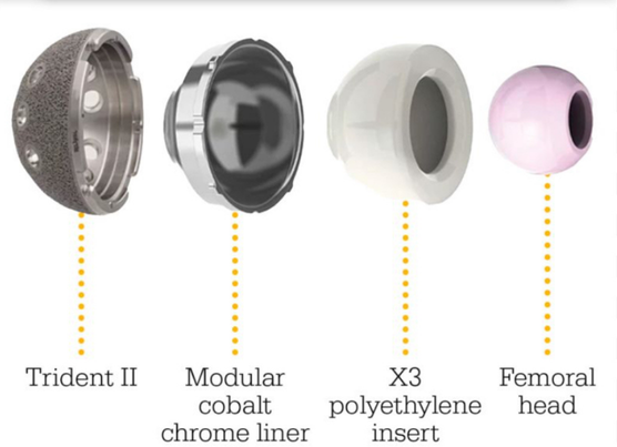 Modular design of the MDM hip implant with labels